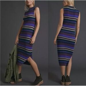 Anthropologie Dolan Anne Ribbed Midi Dress Women’s Size L Petite